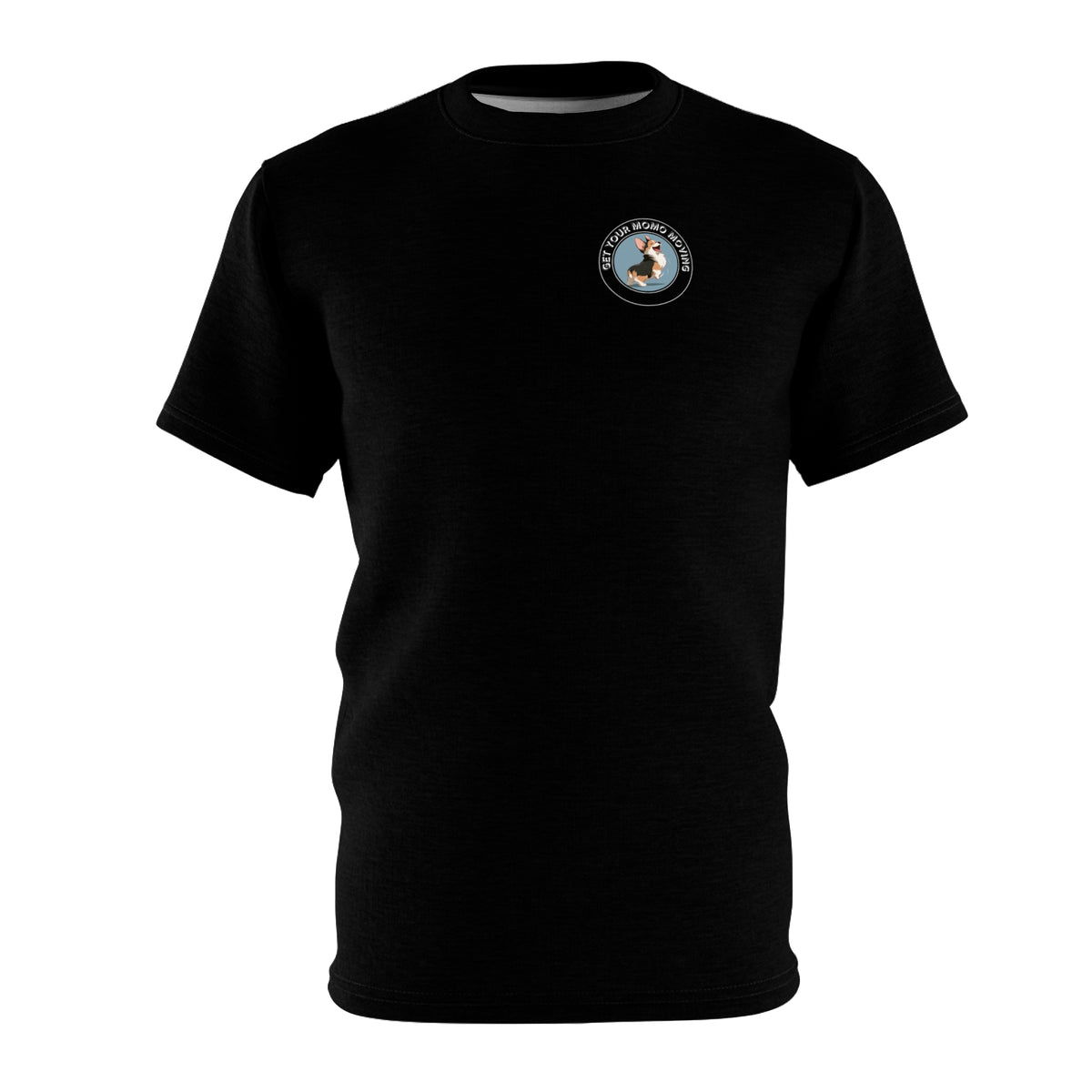 Get Your Momo Moving Unisex Bold Designer Tee - Corgi Humor on Phantom Black
