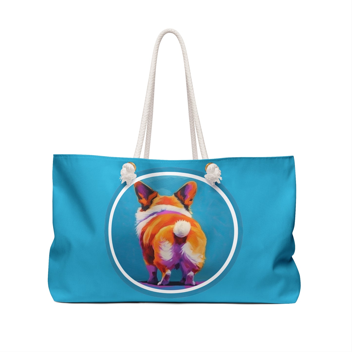 Corgi Butt Custom Artwork Weekender Beach Bag – Blue Corgi Travel Tote