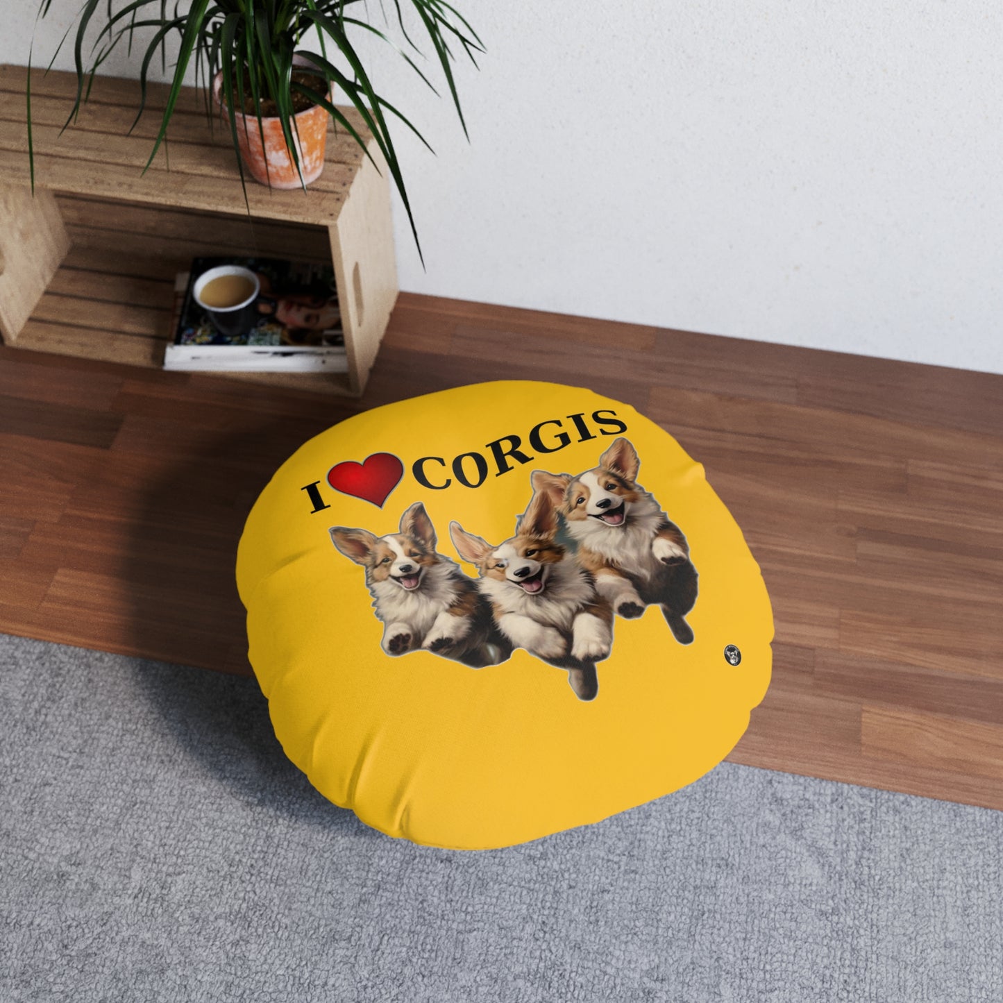 I Heart Corgis in Yellow - Floor Pillow