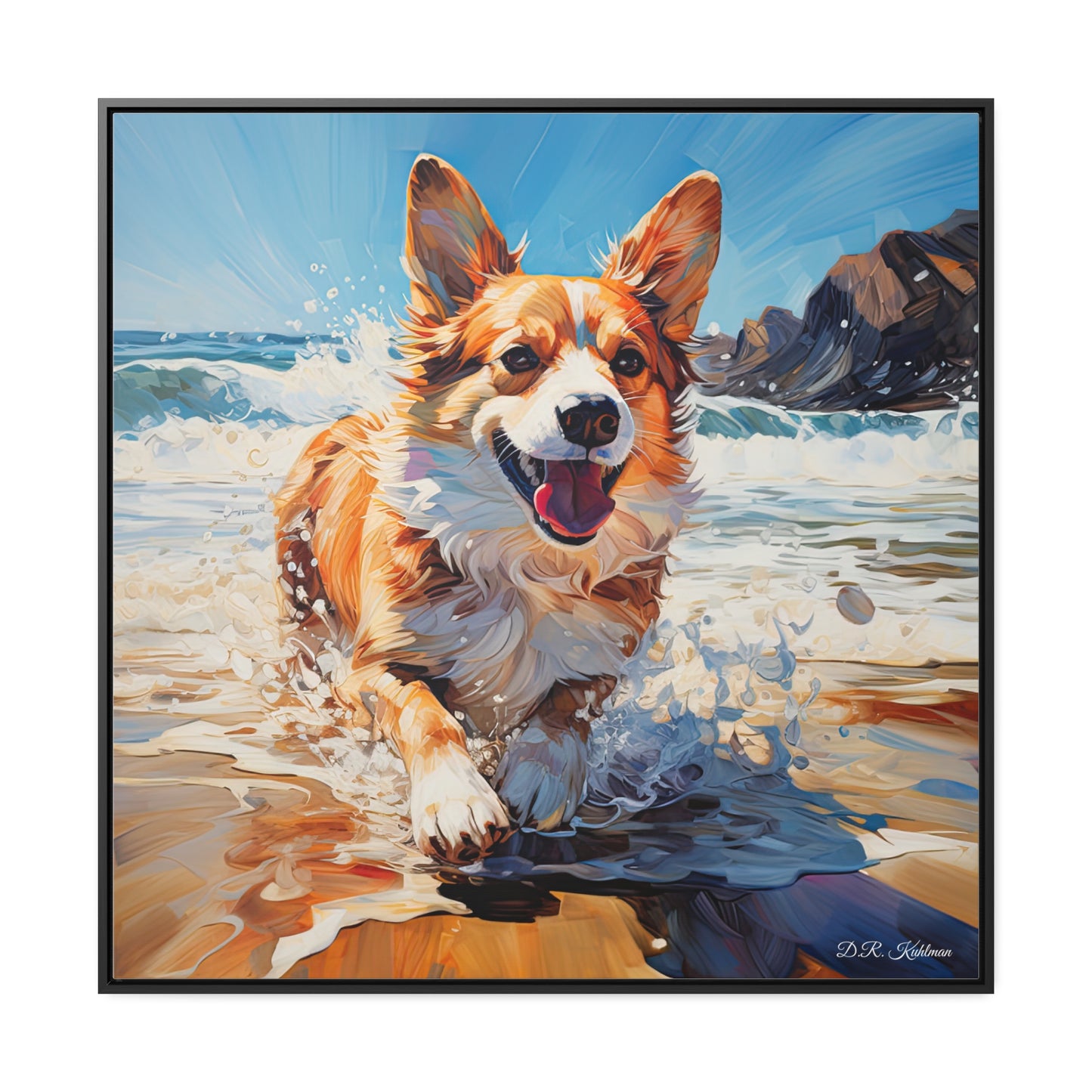 Coastal Corgi - Framed on Canvas