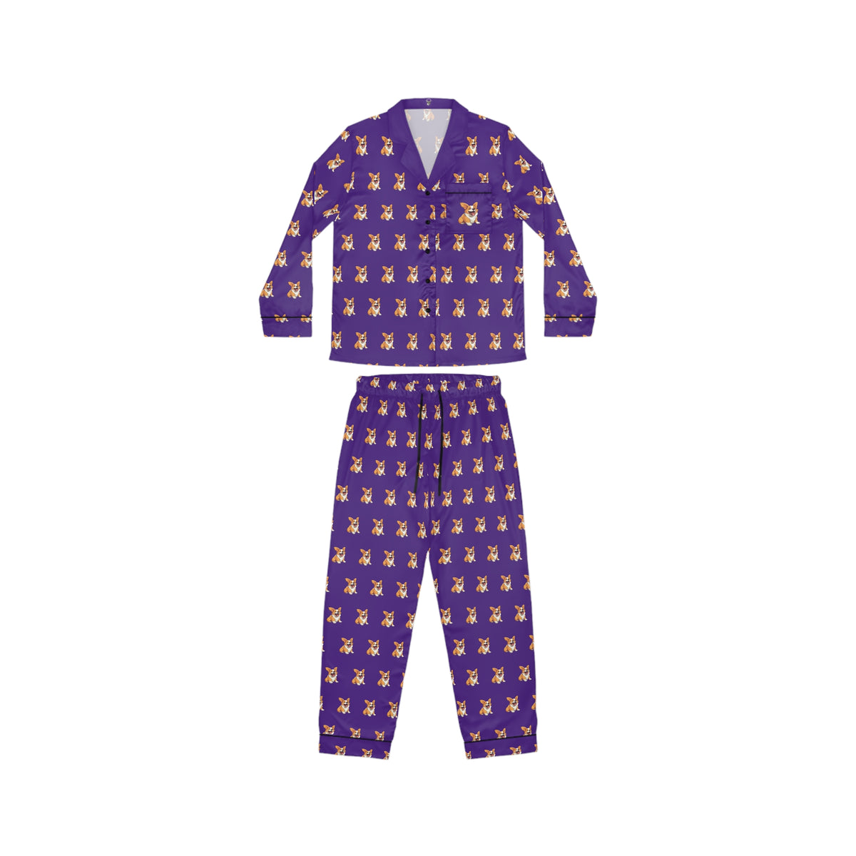 Jolly Jiggling Animated Corgi Purple Silky Pajamas