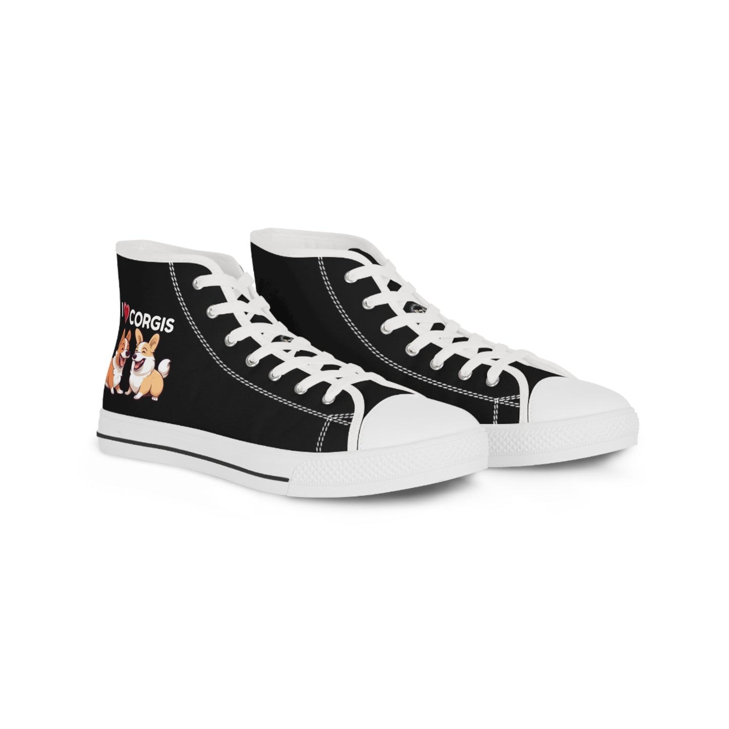 I Heart Corgis Men's High Top Casual Black Canvas Sneakers with Two Corgi Best Buds
