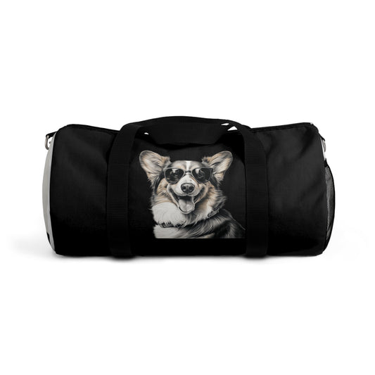 Corgi Cool Artistic Illustration Duffel Bag - Hip Black Corgi Travel Gym Bag