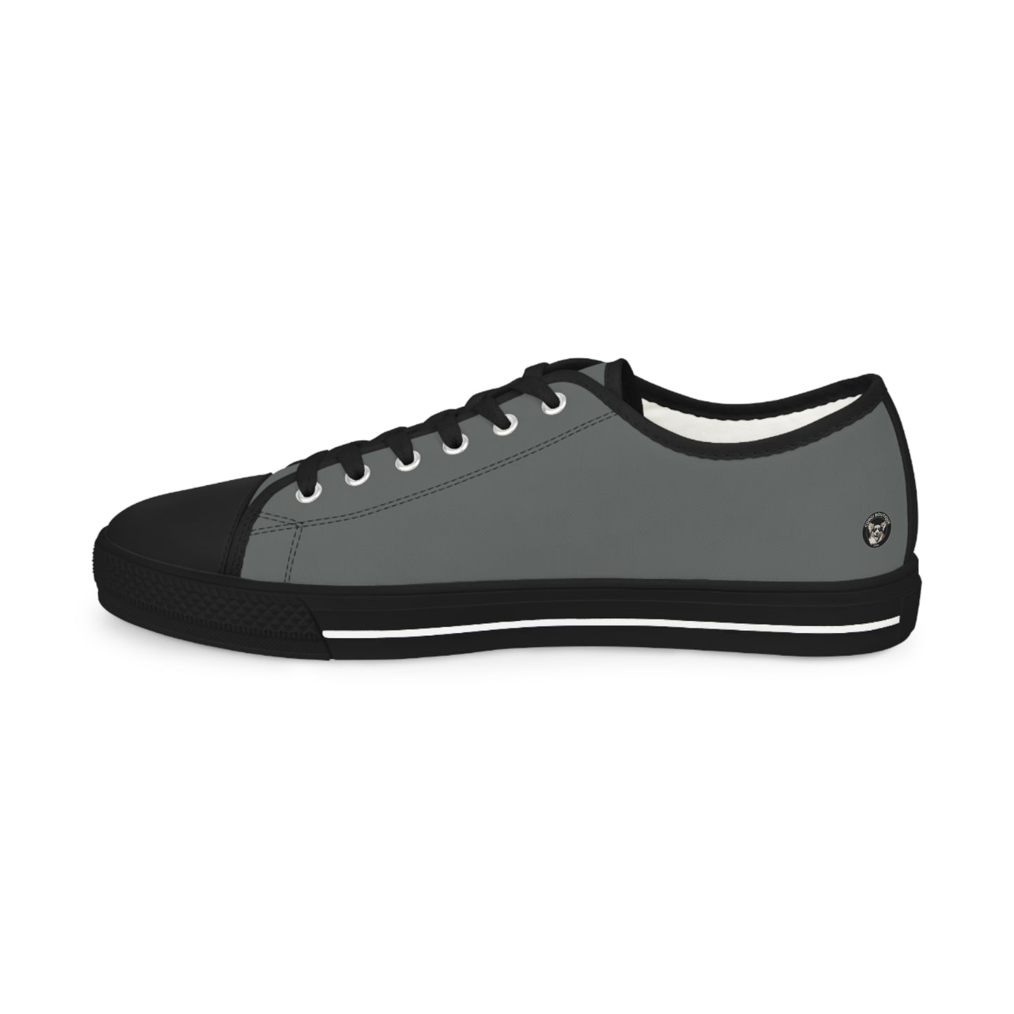 Leader of the Pack Men's Low Top Casual Charcoal Sneakers with a Leather-Clad Corgi