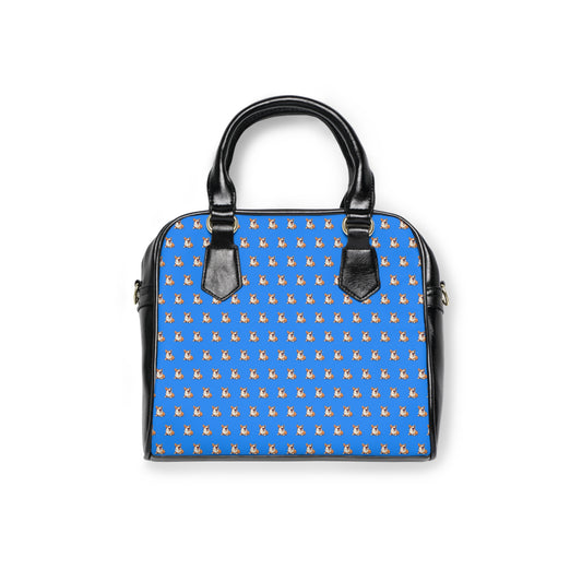 Comical Corgi All Smiles Repeater Pattern Blue & Black Shoulder Handbag