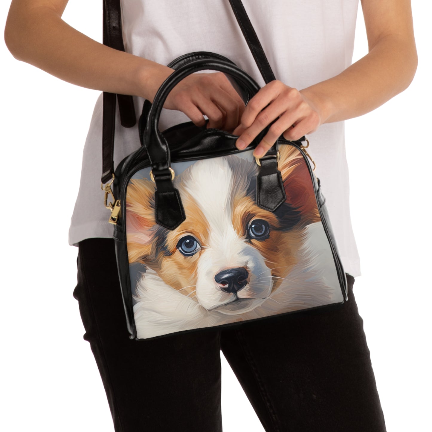 Puppy Dog Eyes Artistic Corgi Portrait Shoulder Handbag — Vibrant Pop Art Corgi Purse