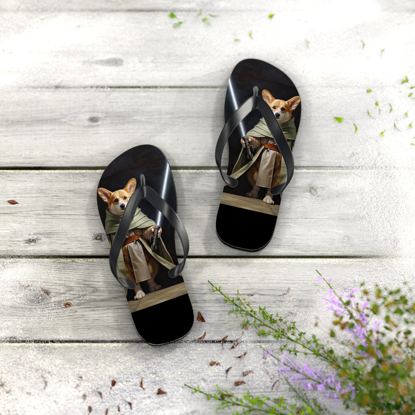 Jedi Corgi Flip-Flops