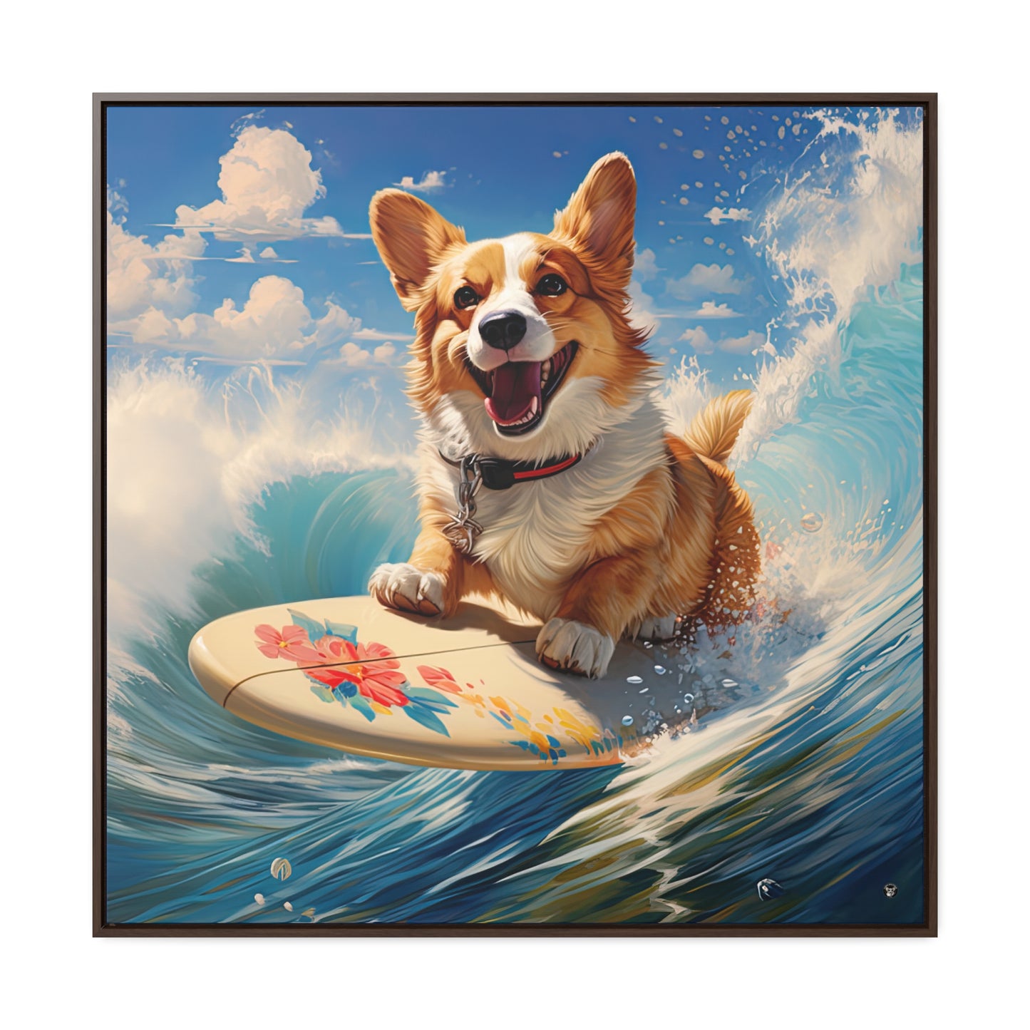Cowabunga Corgi - Framed on Canvas