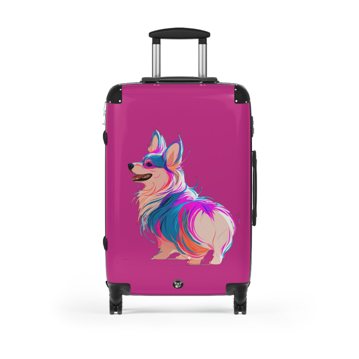 Party Punk Rock Pup Colorful Corgi Suitcases — Vibrant Fuchsia Rolling Luggage