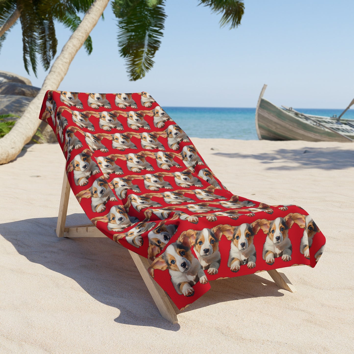 Puppy Portrait Mosaic - Beach Towel