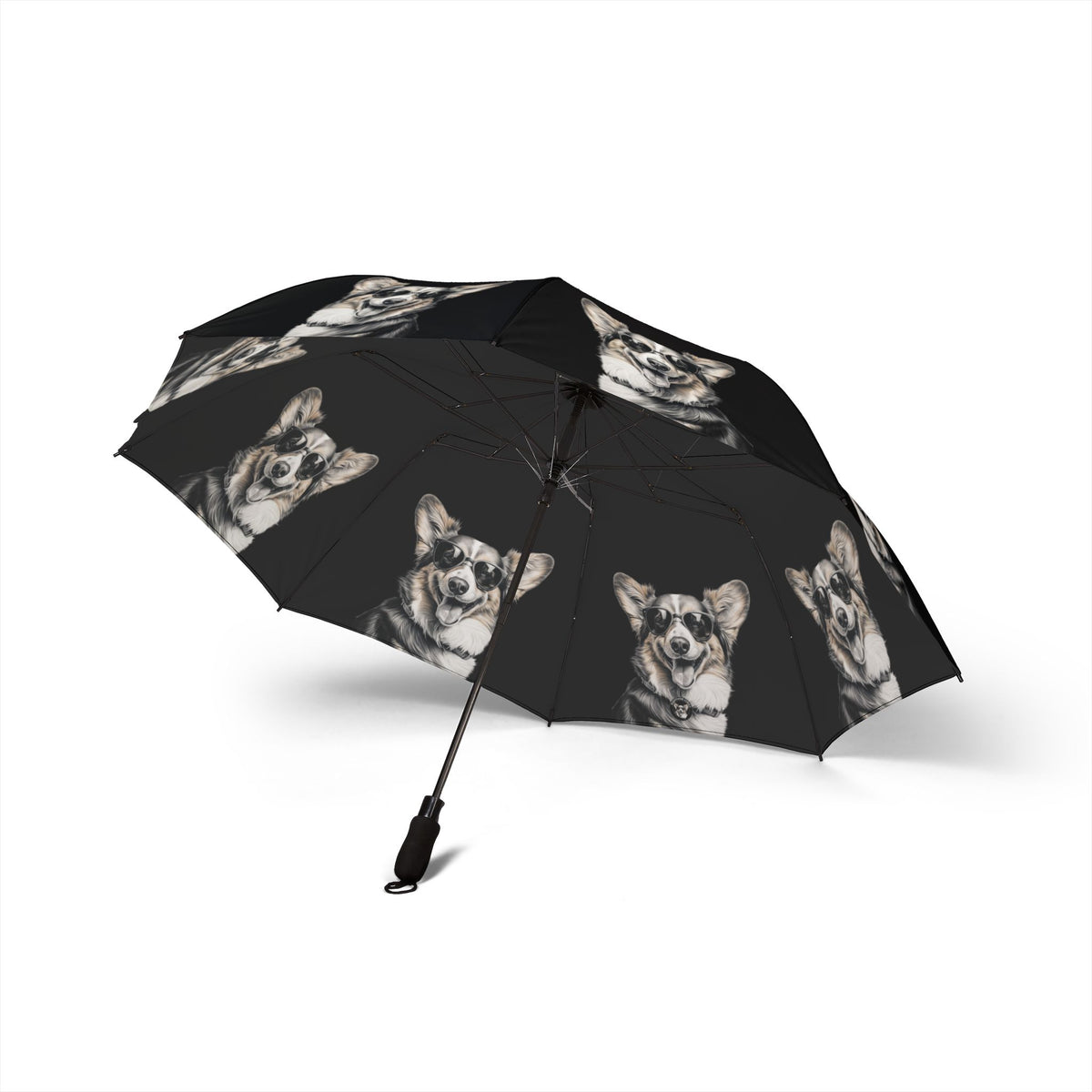 Corgi Cool Artistic Illustration Portrait Foldable Umbrella — Compact Rain Parasol