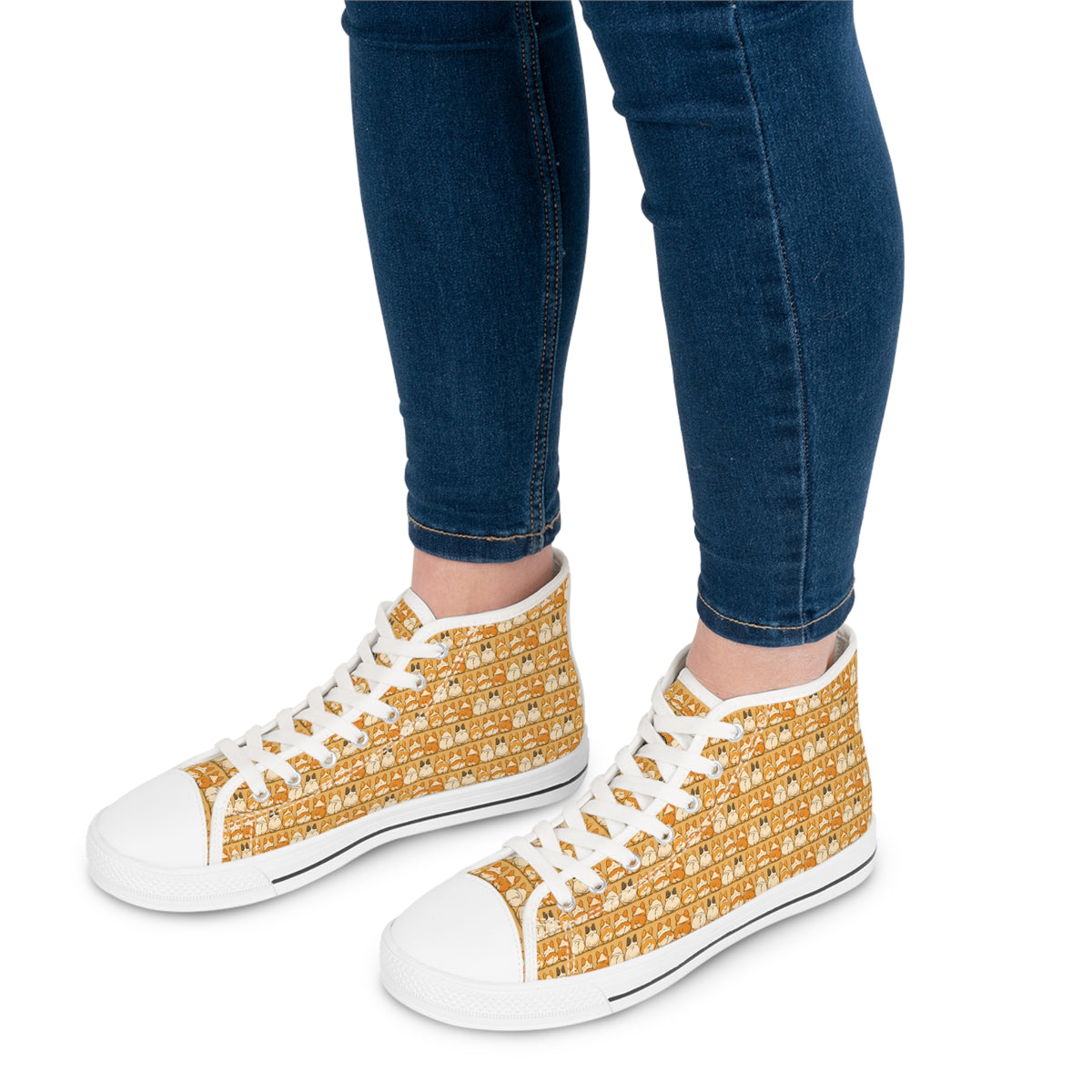 The Bottom Line Women's High-Top Sneakers - Corgi Fanny Formation on Toasted Amber Canvas