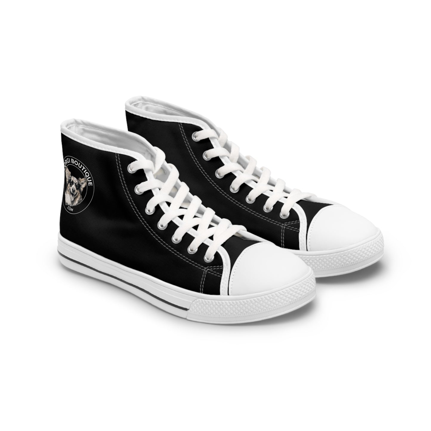 Corgi Boutique Logo Women's High Top Casual Black Canvas Sneakers