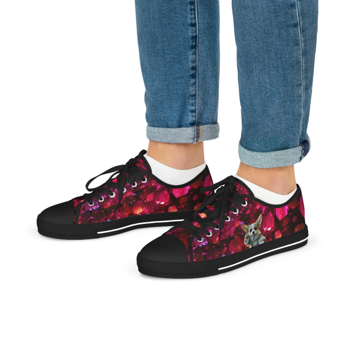 Baby Corgi Men's Space Glitter Casual Canvas Low Top Sneakers - May the Corgi Be With You!