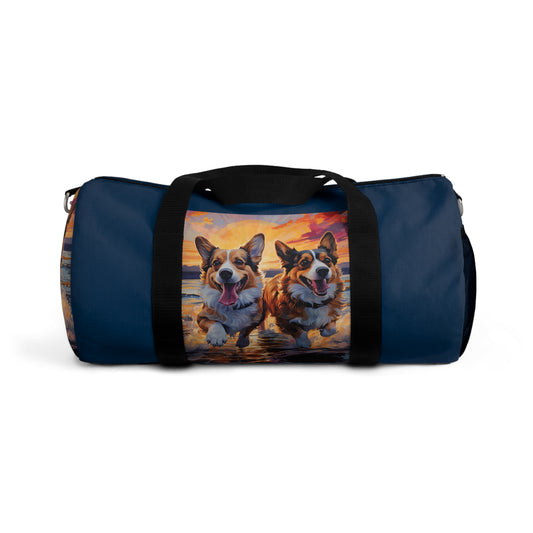 Beach Buds Corgi Duffel Bag - Fun Blue Corgi Travel Gym Bag