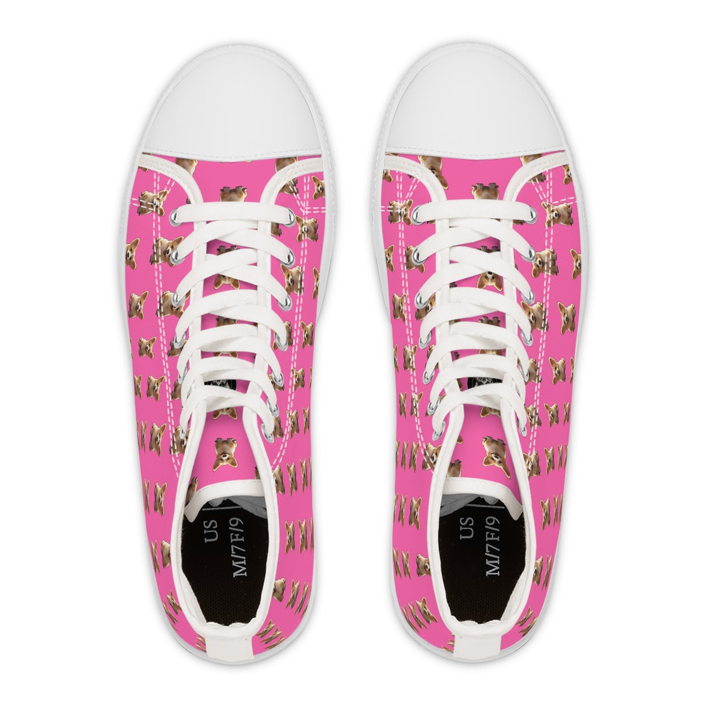 Sweetness Hot Pink Women's High Top Casual Canvas Sneakers - Corgi Mosaic Pattern