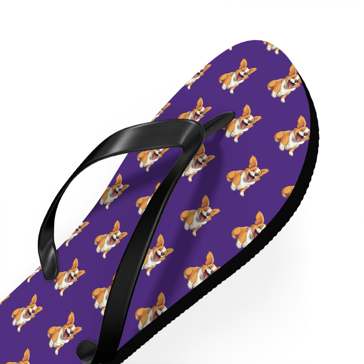 Jolly Jiggling Animated Corgi Flip-Flops - Purple Unisex Sandals