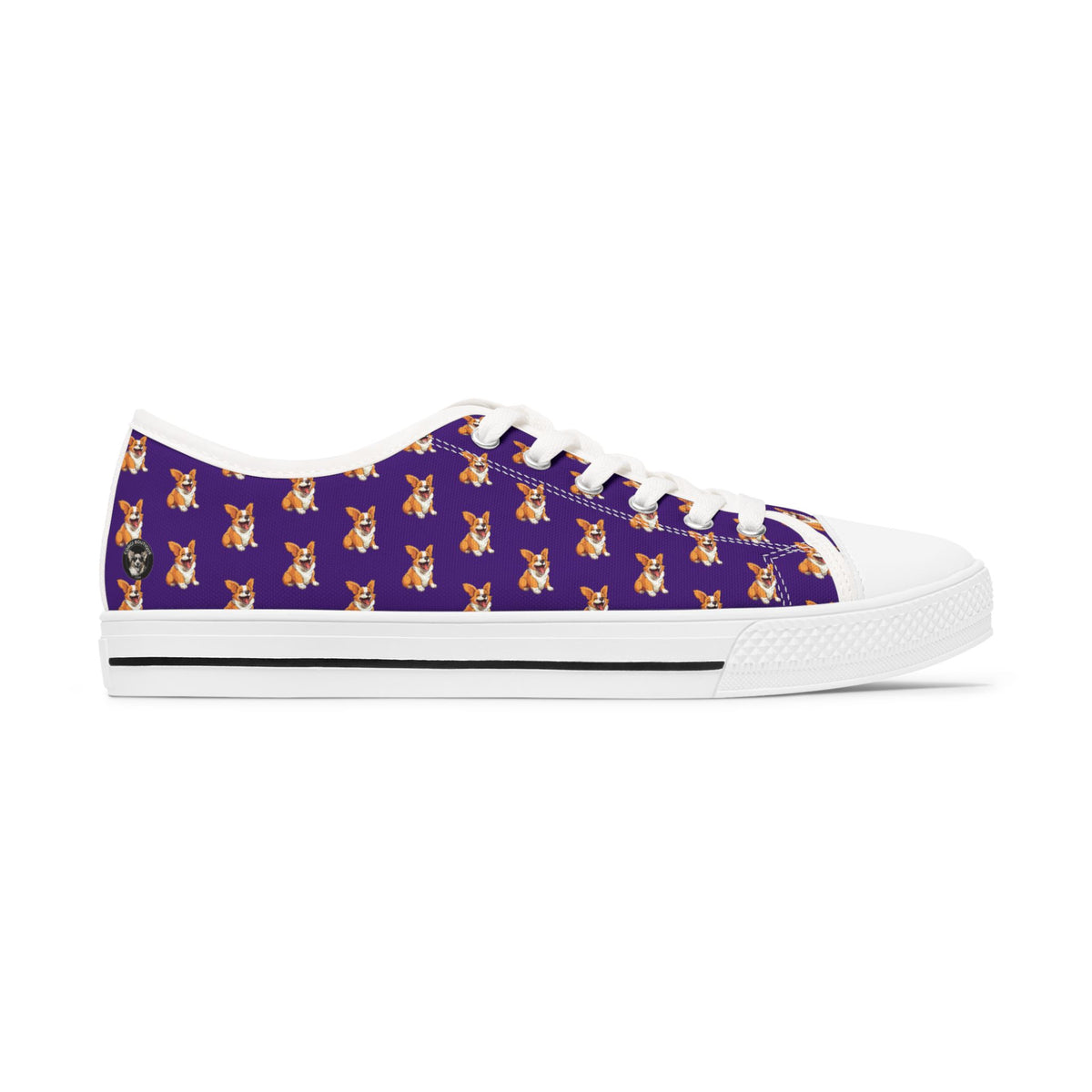 Jolly Jiggling Animated Corgi Women's Low Top Purple Canvas Sneakers