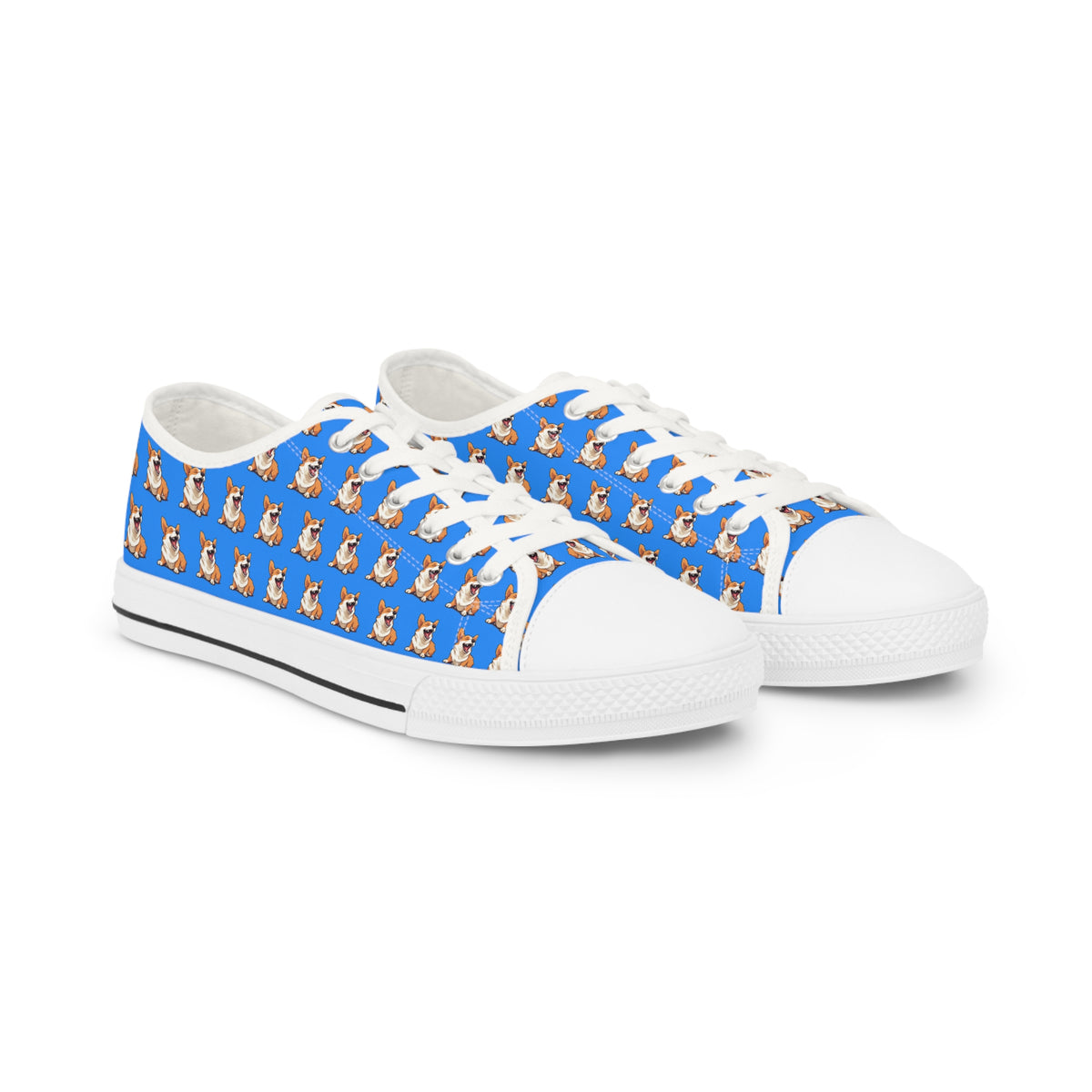 Comical Corgi All Smiles Repeater Pattern Men’s Low-Top Casual Blue Canvas Sneakers
