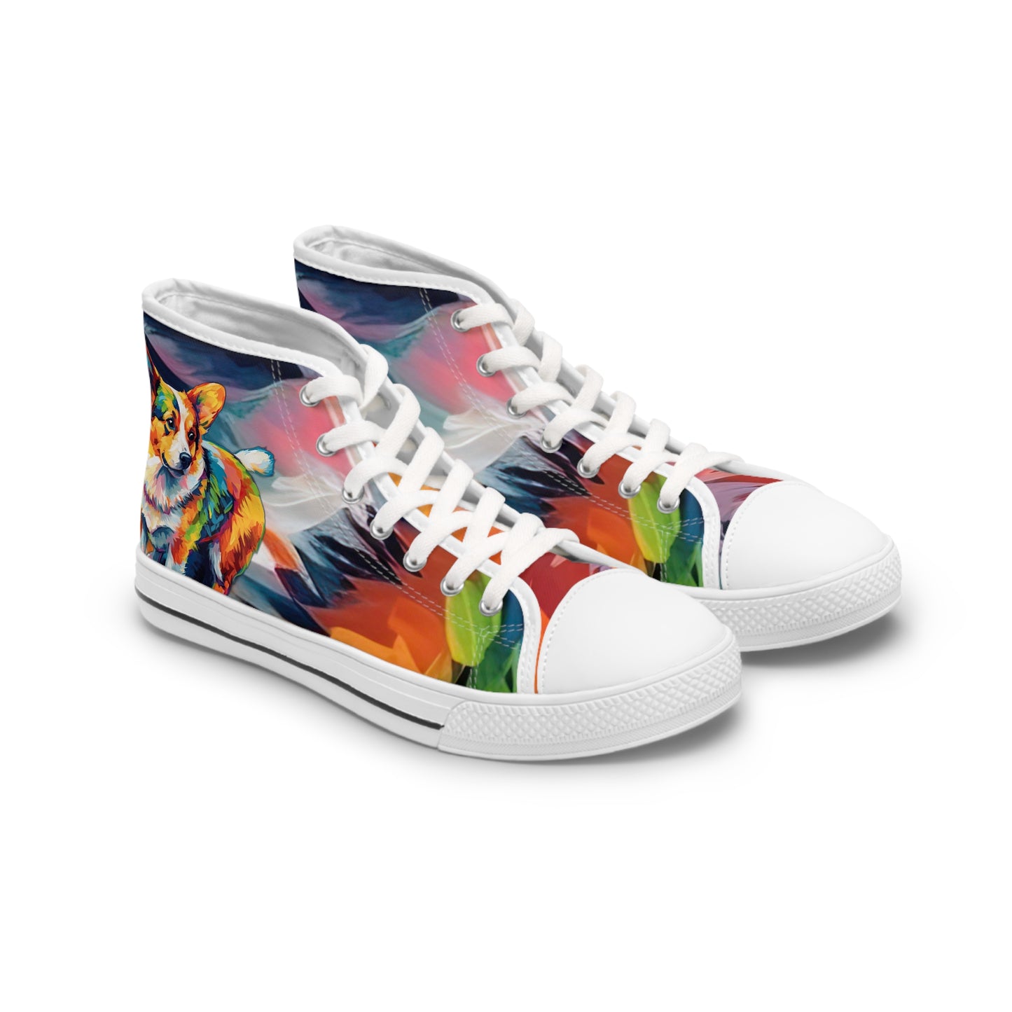 Scouter Corgi Artistic Abstract Watercolor Women's High Top Casual Canvas Sneakers
