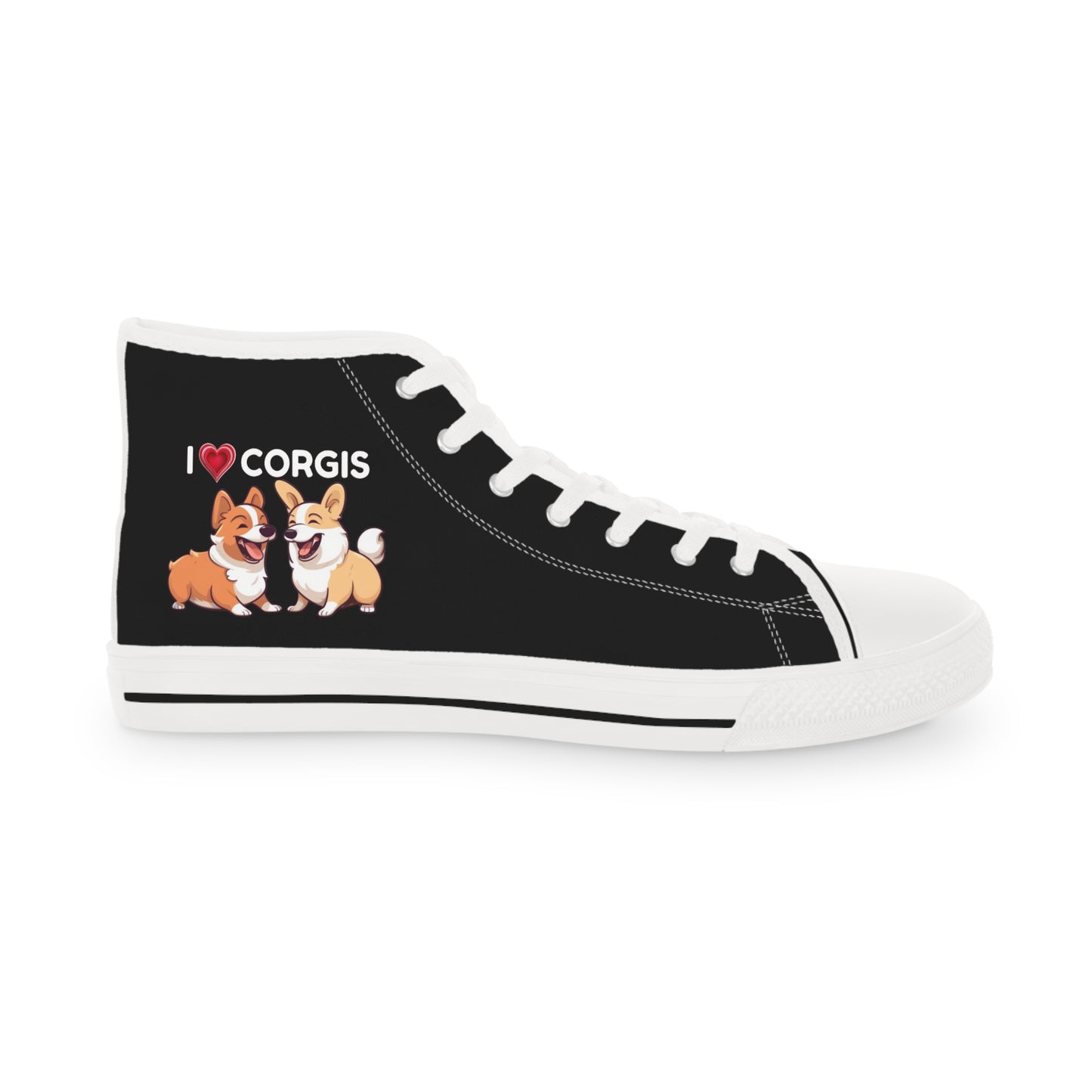 I Heart Corgis Men's High Top Casual Black Canvas Sneakers with Two Corgi Best Buds