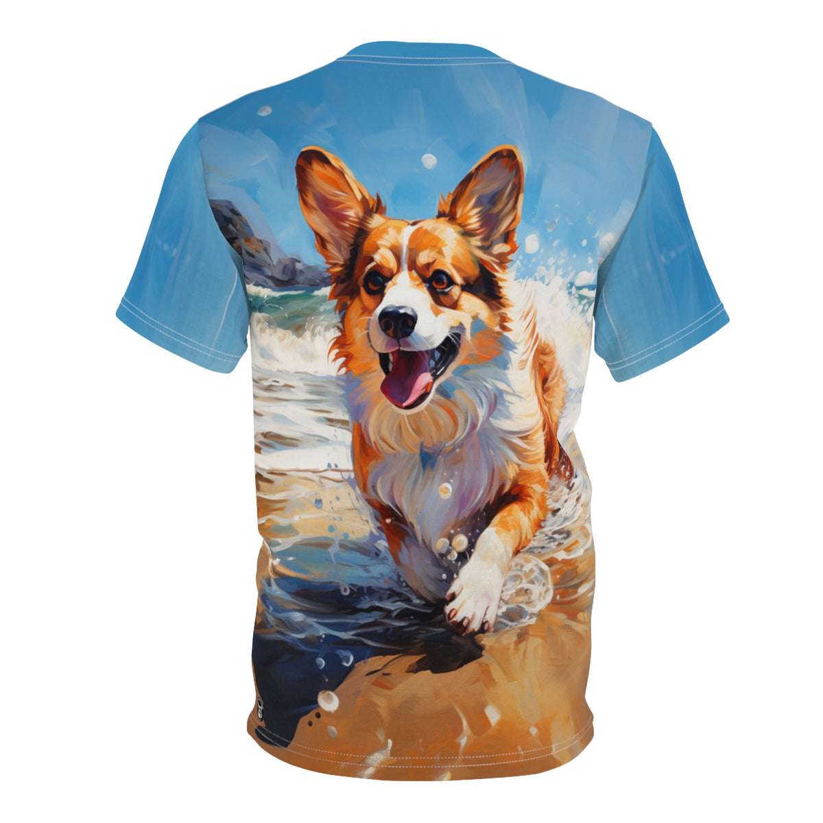 Coastal Corgi Unisex Bold Designer Tee - In the Fetch on Maliblue Hue (Part of the Corgi Beach Day Collection)