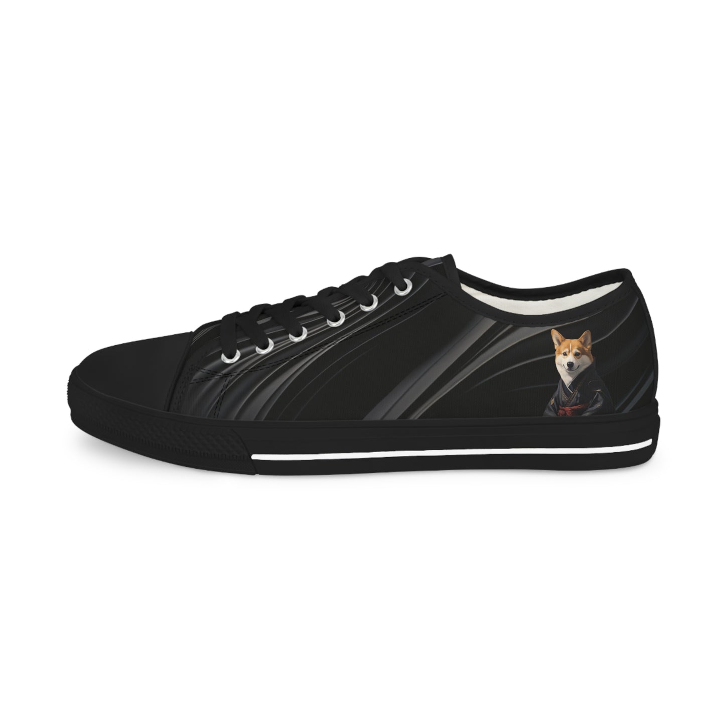 Samurai Corgi Black Swirl Men's Low-Top Casual Canvas Sneakers