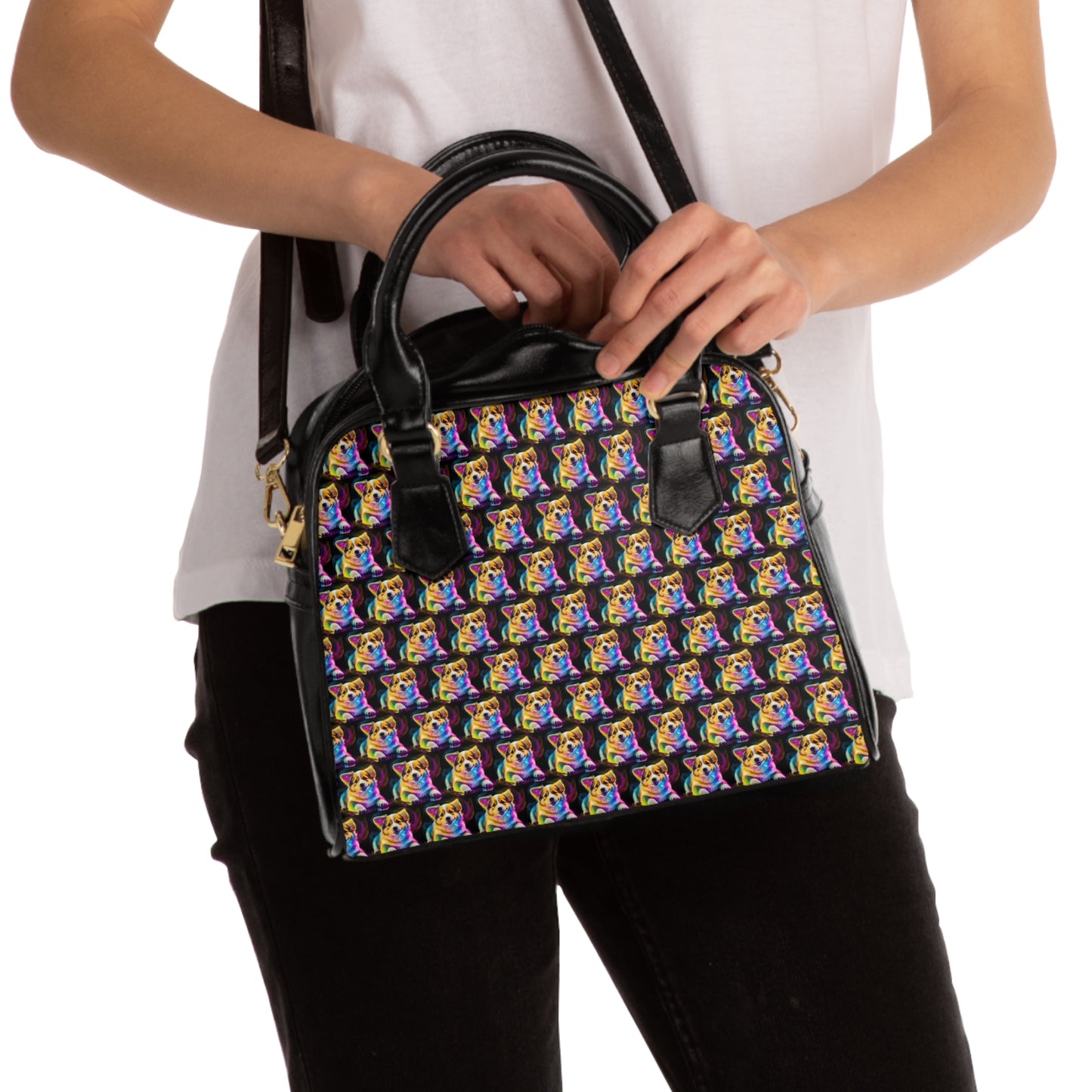 Colorful Corgi Mosaic - Handbag w/Removable Shoulder Strap