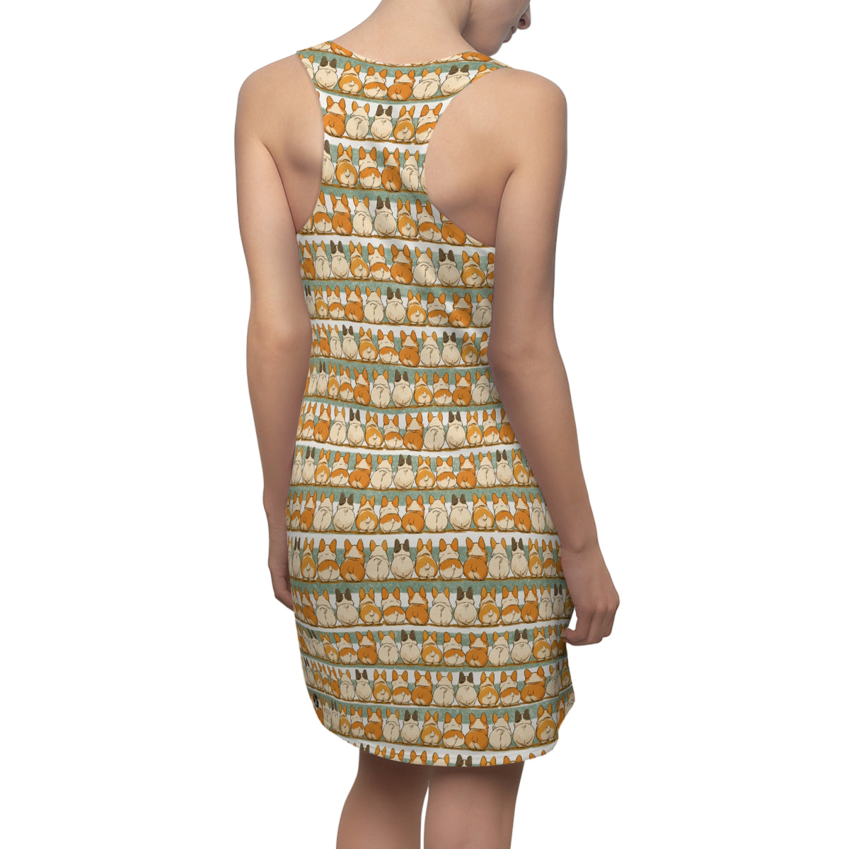 Bottom Line Racerback Sundress - Sage Green Striped Corgi Backsides Casual Dress