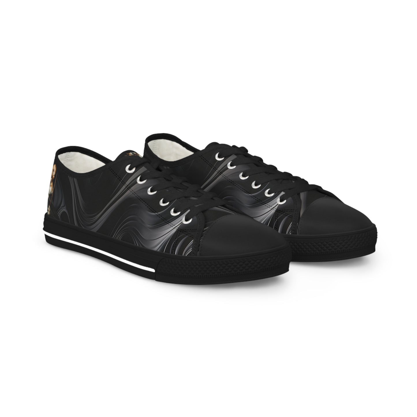 Corgi Potter Magic Wand Men's Low Top Casual Black Swirl Canvas Sneakers