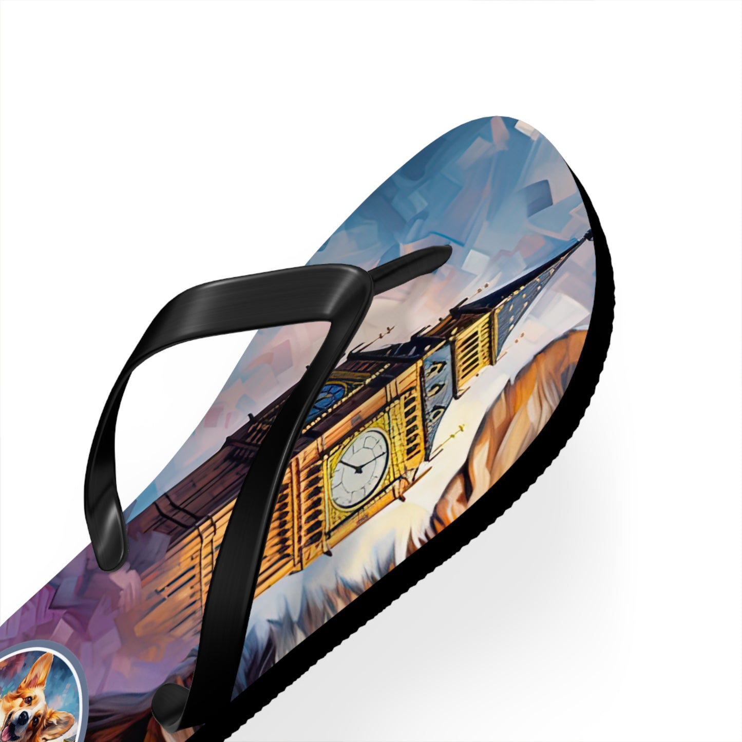 Corgi & Big Ben Artistic Unisex Flip Flops — London Themed Corgi Sandals