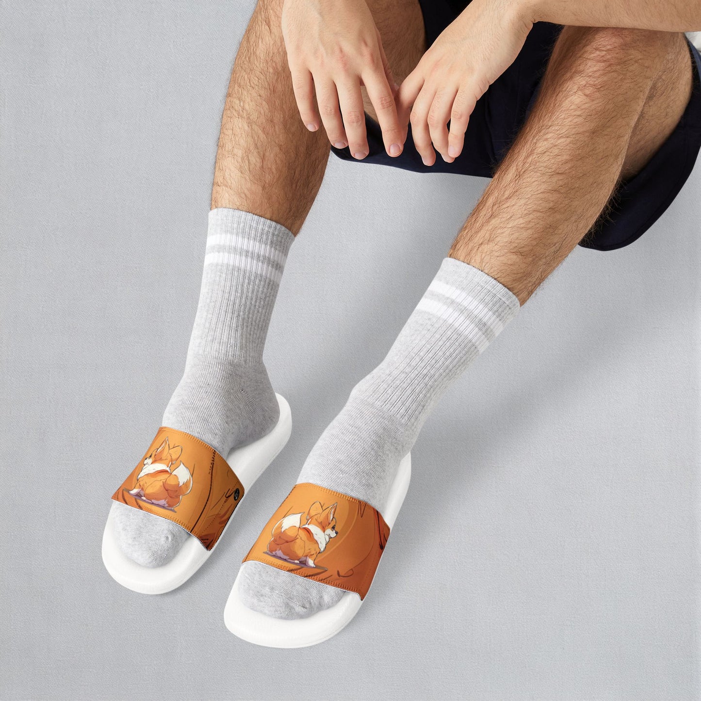 Cutie Patootie Corgi Autumn Orange Men's Slide Sandals - Casual Pool & Beach Slides