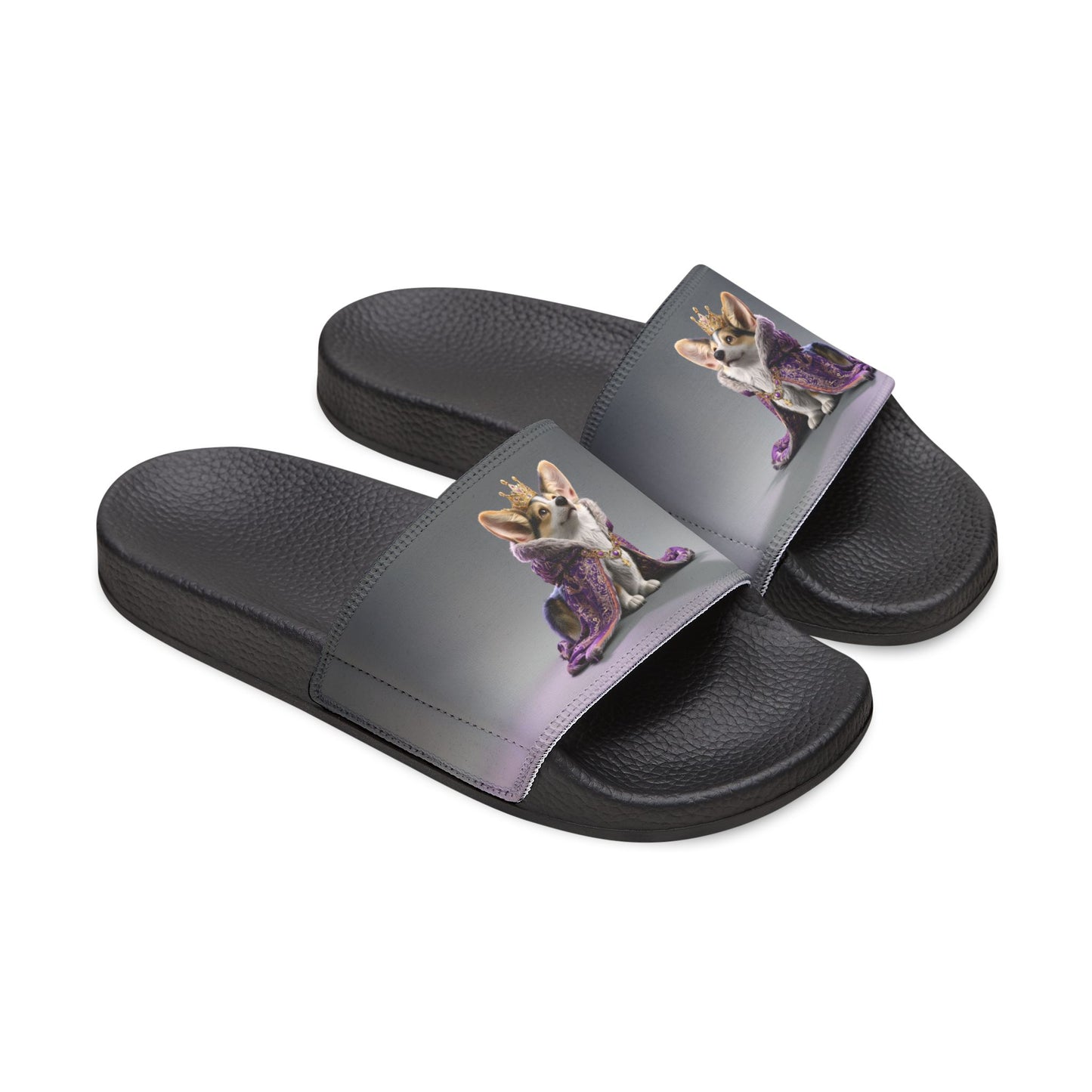 King Pup Cute Corgi Face Women's Casual Slide Sandals - Pool & Beach Slides