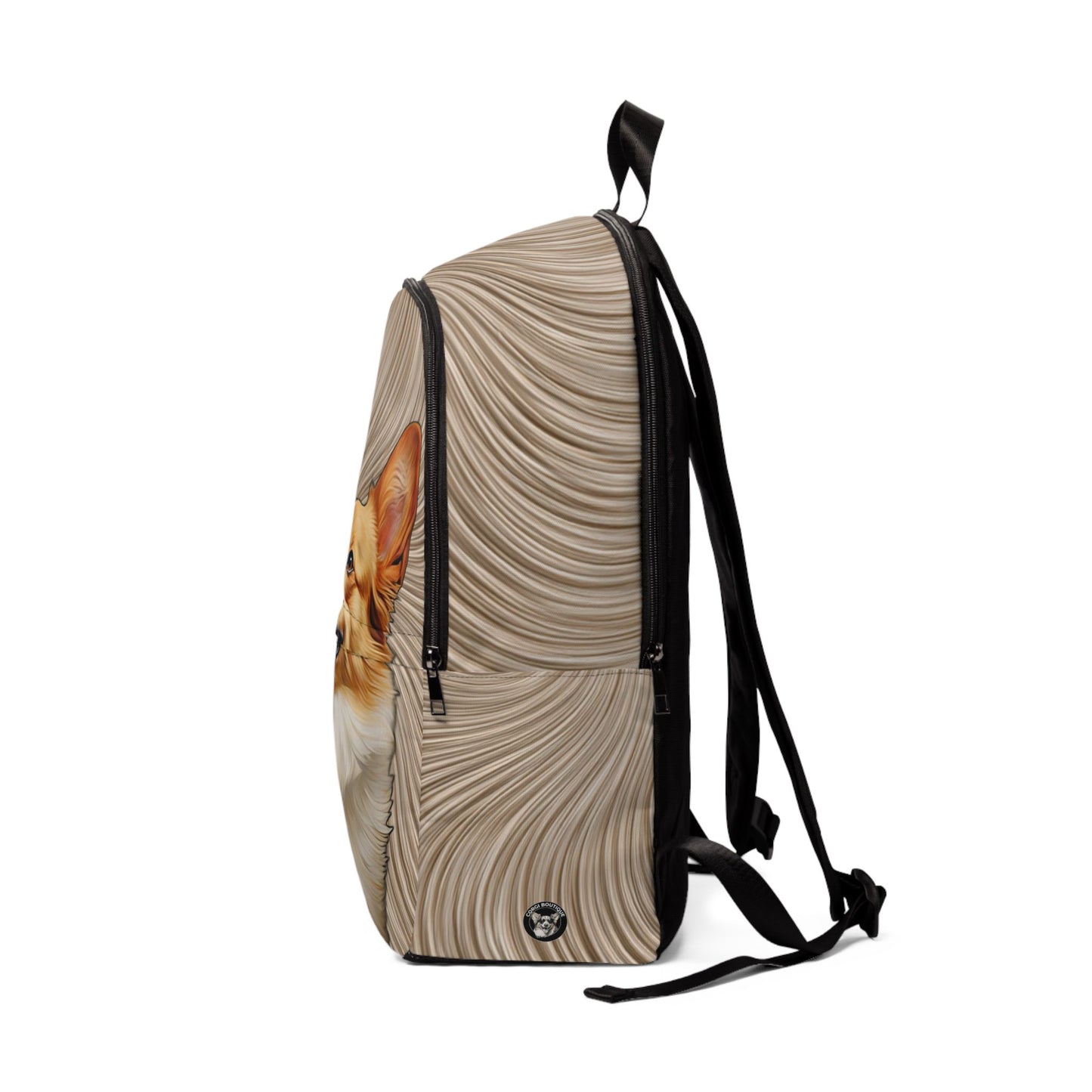 Pembroke Corgi Portrait Backpack — Swirling Tan Corgi Rucksack