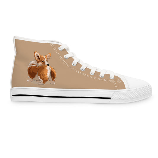 Butt What? Talk To The Butt Contemptuous Corgi Women's High Top Casual Tan Canvas Sneakers