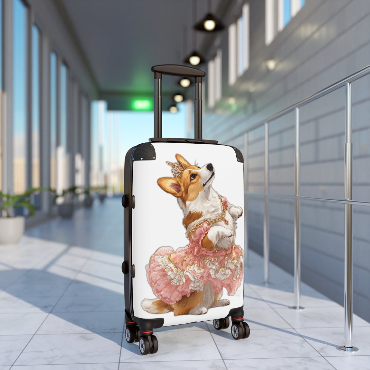 Princess Corgi In A Pink Tutu Royal Travel Suitcases - White With Pink Floral Accents Rolling Luggage