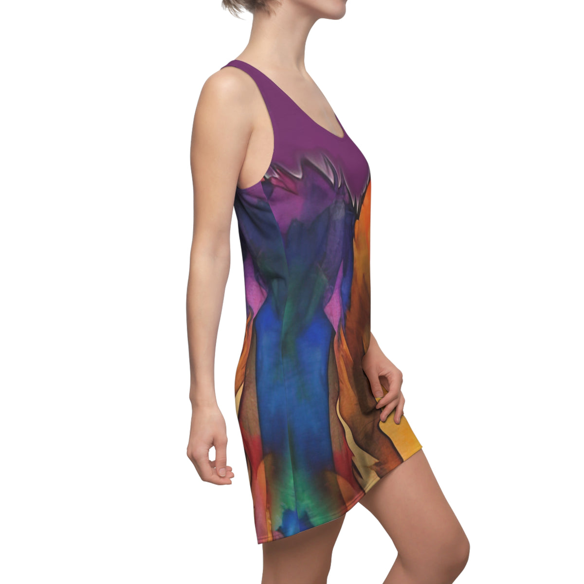 Motley Corgi Racerback Sundress - Beautiful Purple-Blue-Orange-Yellow Watercolor Flowing Dress