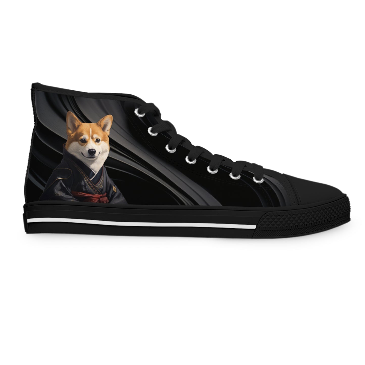 Samurai Corgi on a Black Wave Women's High Top Casual Canvas Sneakers