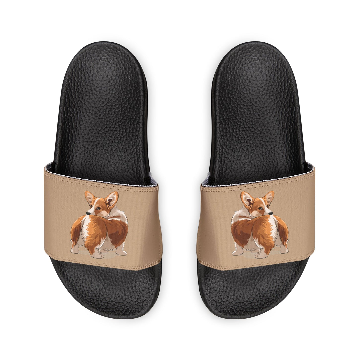 Butt What? Talk to the Butt Contemptuous Corgi Women's Casual Tan Slide Sandals - Pool & Beach Slides