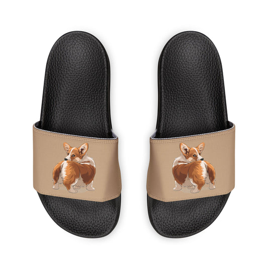 Butt What? Talk to the Butt Contemptuous Corgi Women's Casual Tan Slide Sandals - Pool & Beach Slides