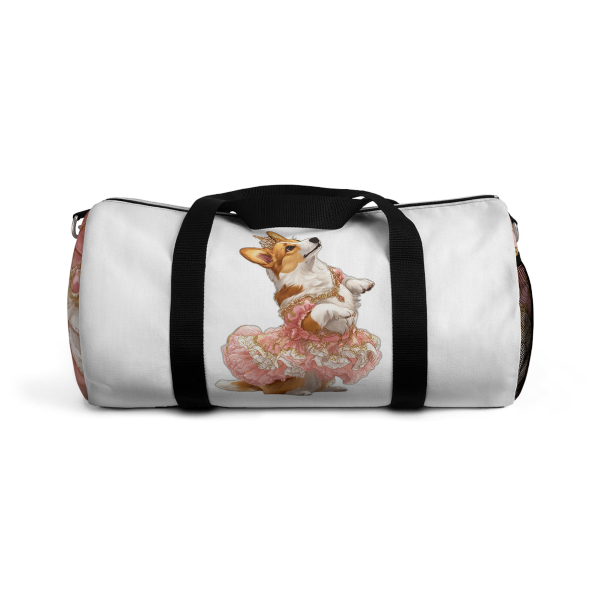 Princess Corgi Royal Duffel Bag - Monarch Themed Pink & White Travel Gym Bag