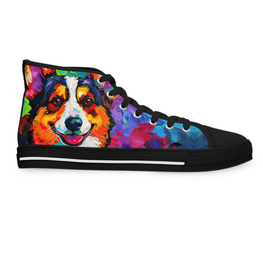 Color Me Corgi Exclusive Watercolor Women's High Top Casual Canvas Sneakers