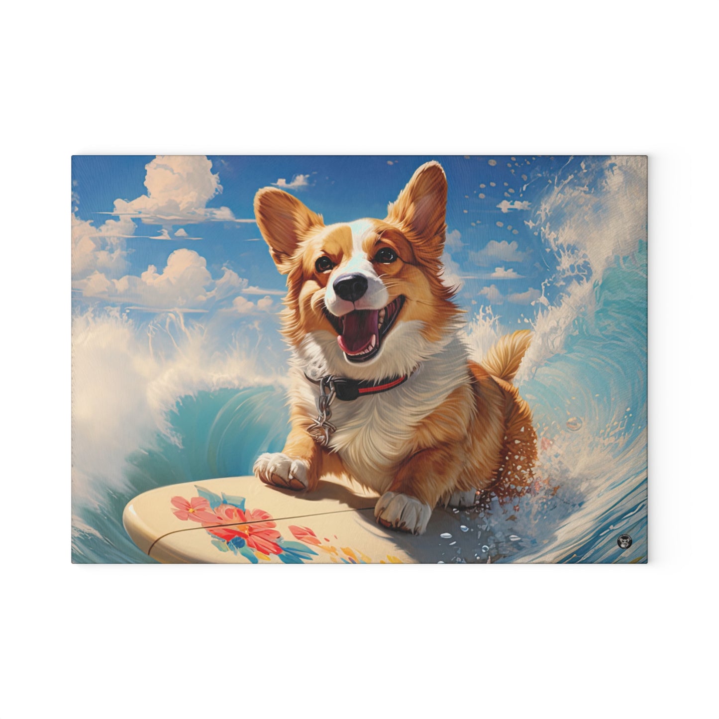 Cowabunga Corgi - Glass Cutting Board