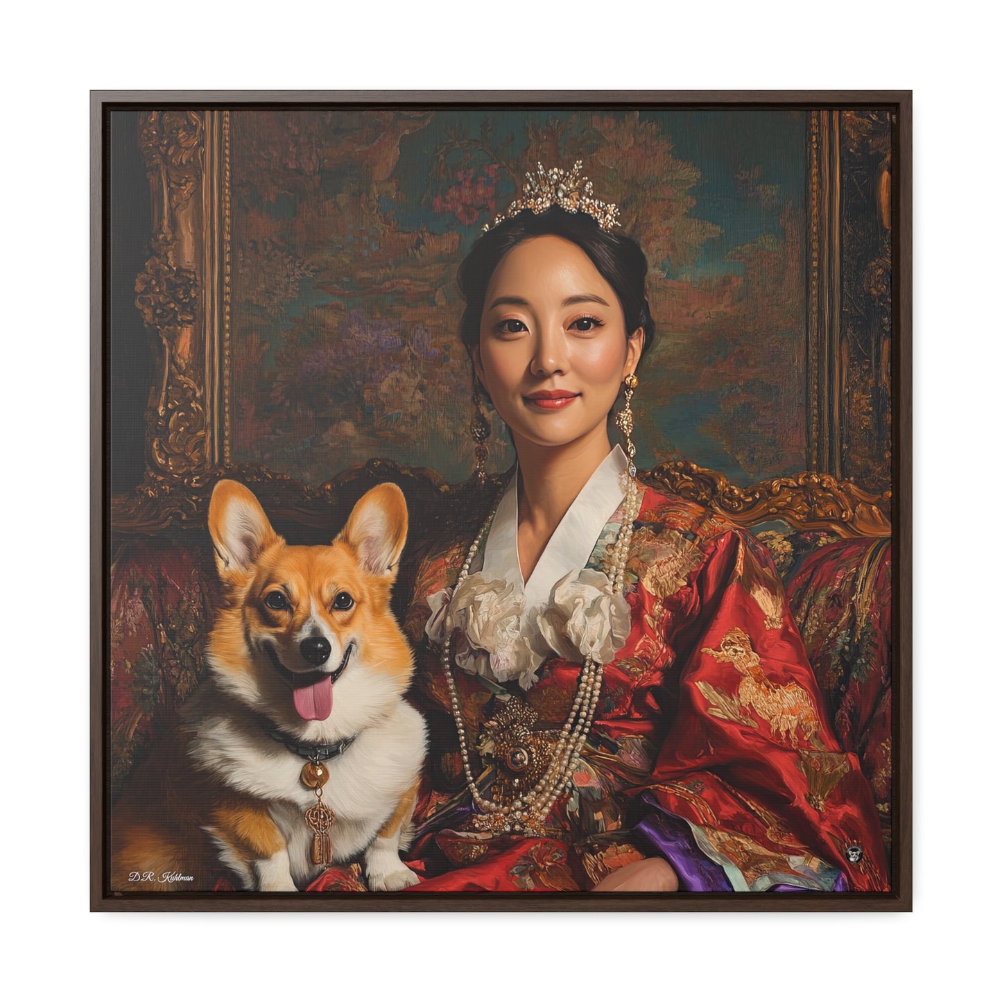 Korean Corgi Queen - Framed on Canvas