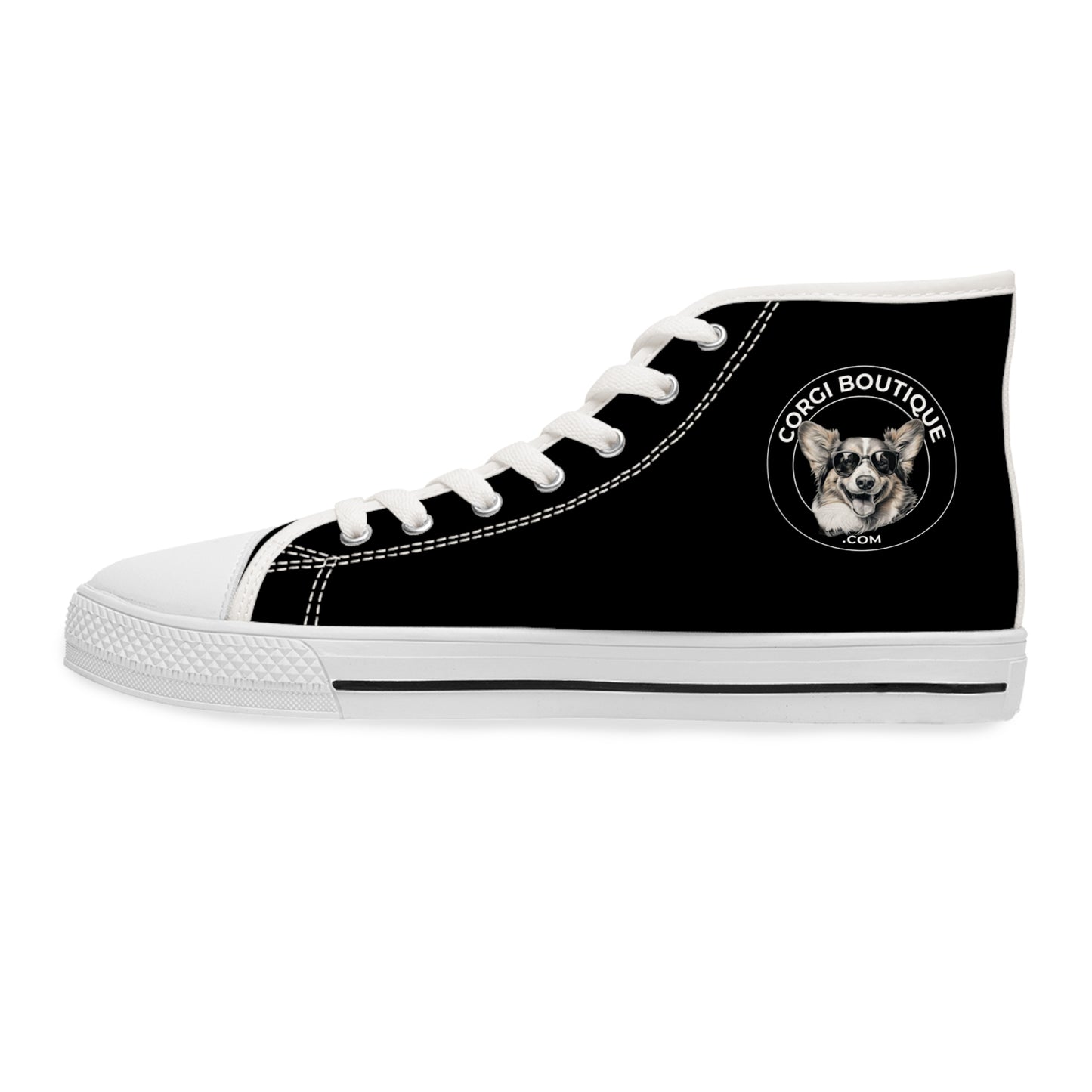 Corgi Boutique Logo Women's High Top Casual Black Canvas Sneakers