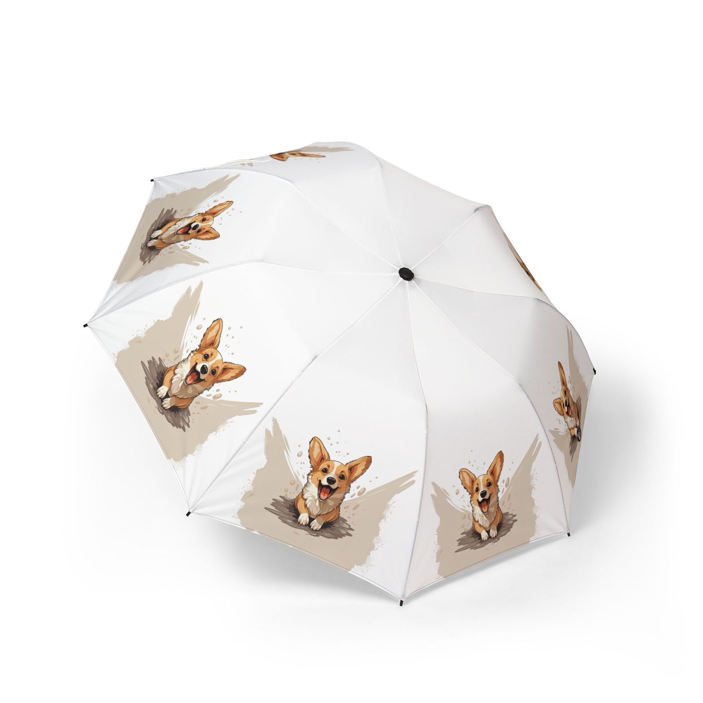 Corgi Cuteness Anime Foldable Umbrella — Beige & White Rain Parasol