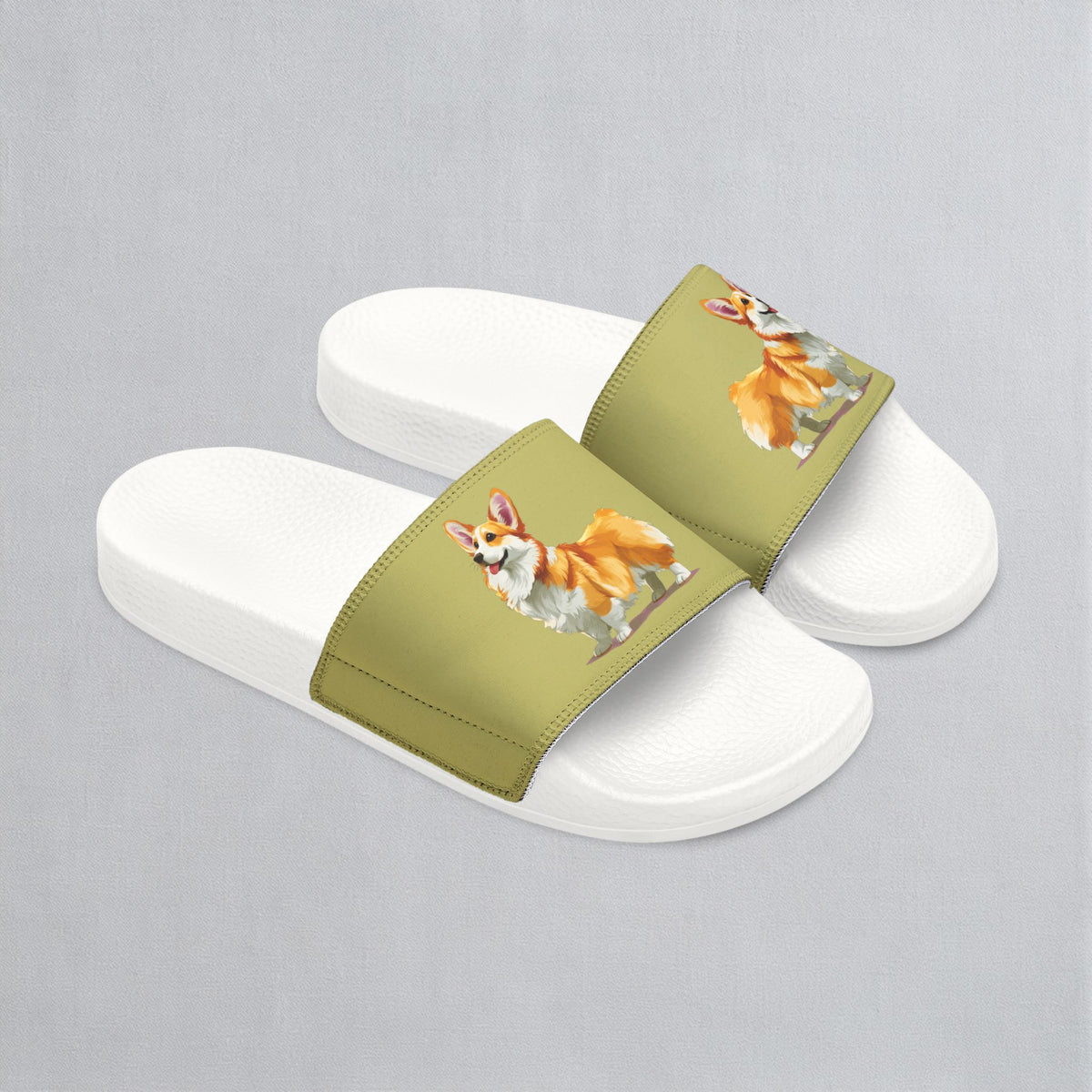 The Queen's Corgi Companion Men's Khaki Slide Sandals - Casual Pool & Beach Slides