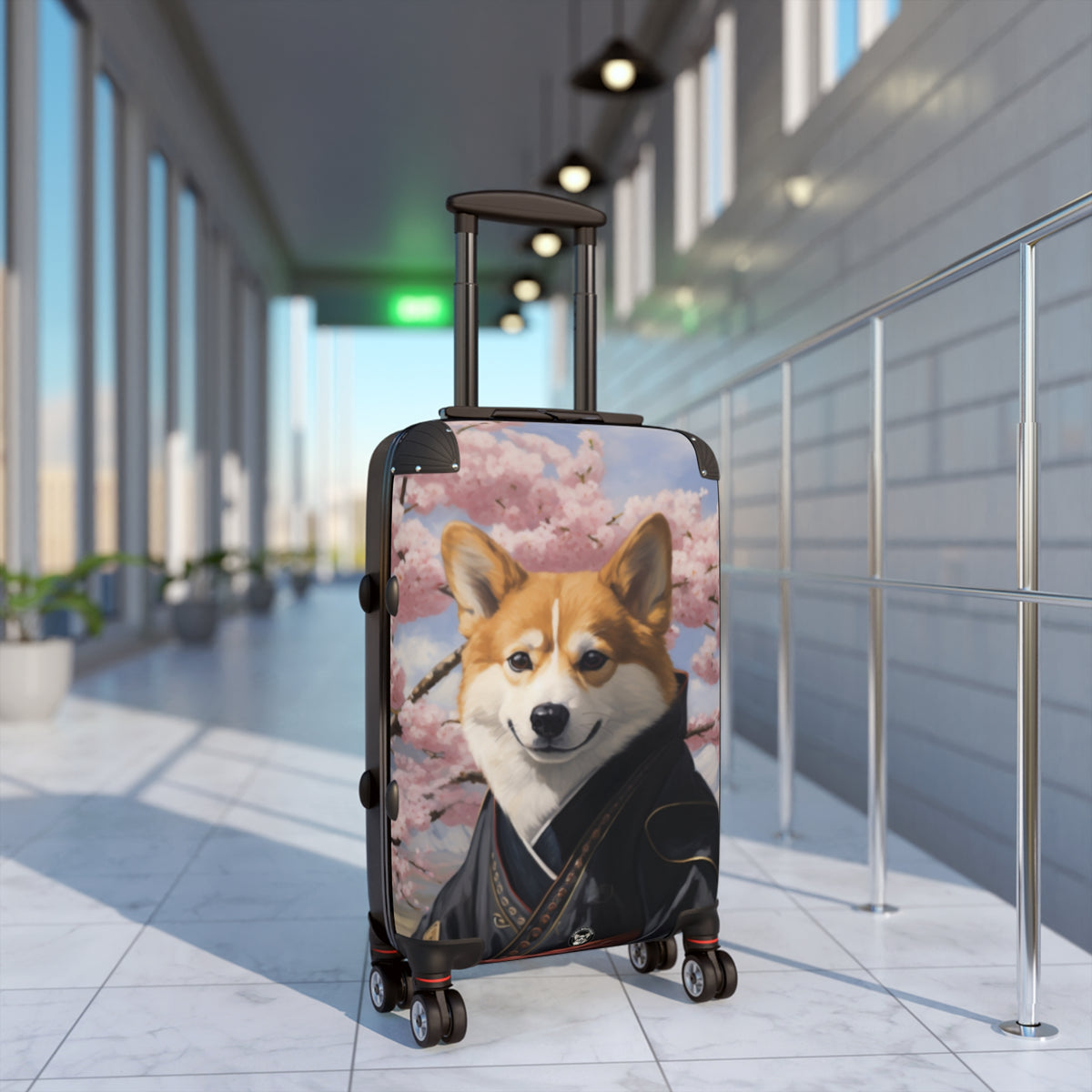 Samurai Corgi Travel Suitcases – Japanese Theme with Cherry Blossom Design Rolling Luggage