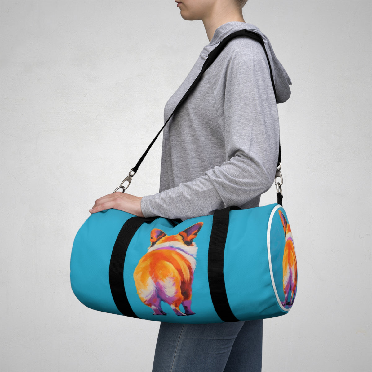 Corgi Butt Artistic Portrait Duffel Bag - Fun Blue Corgi Travel Gym Bag
