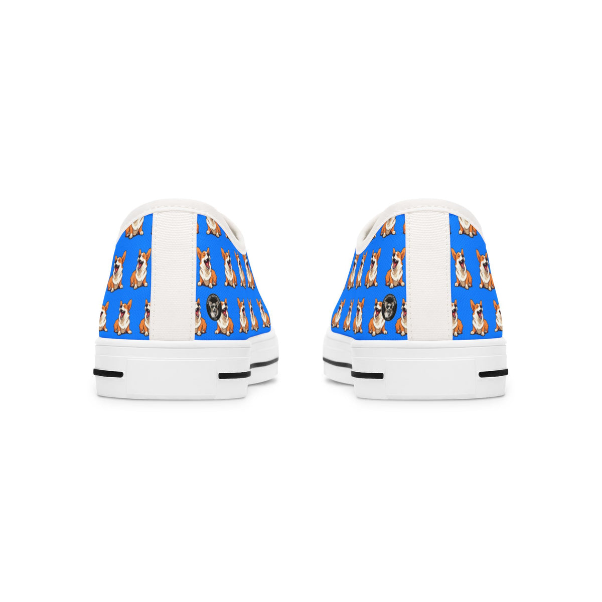 Comical Corgi Repeater Pattern Women’s Low Top Casual Blue Canvas Sneakers